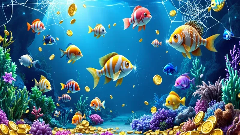 Adegan target ikan dan meriam dalam permainan arcade bawah laut